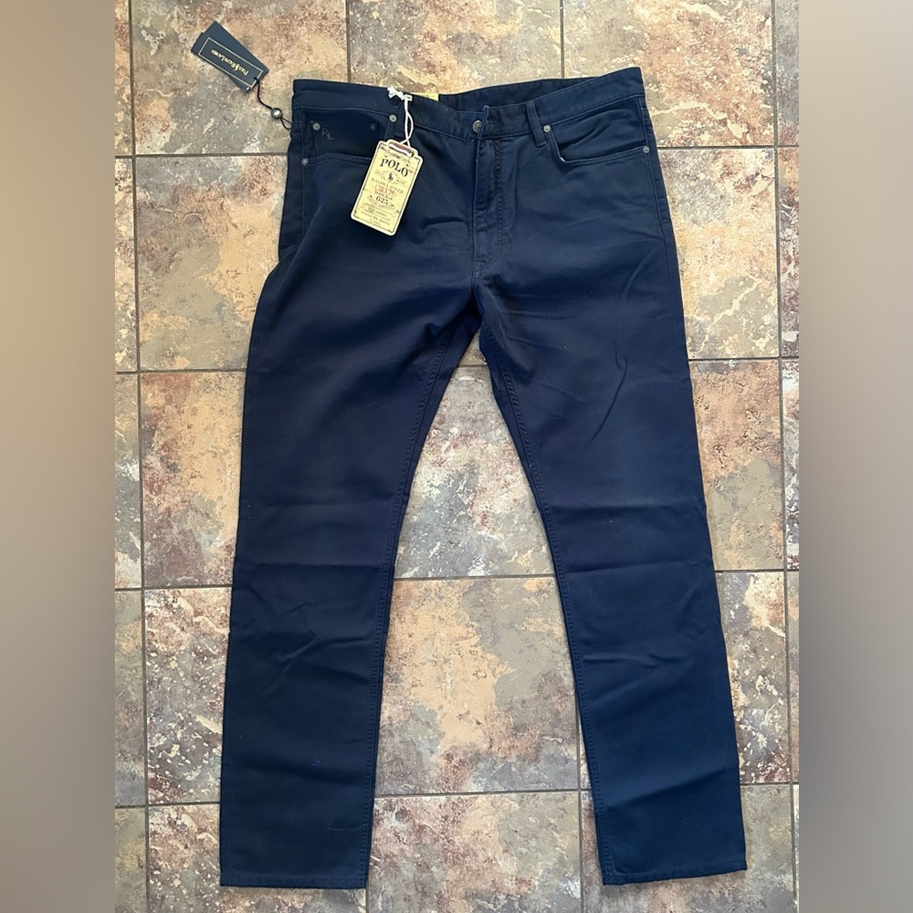 NWT Polo Ralph Lauren Men's 38x34 Dark Blue Varick Slim 100% Cotton Pants